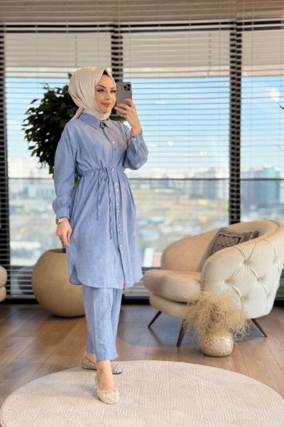 22669 Batik Desen Gofre Takım Mavi