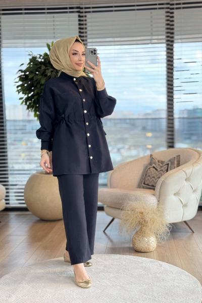 22671 Patı Çıtçıtlı Beli Bağcıklı Takım Siyah