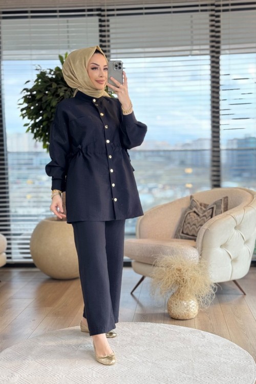22671 Patı Çıtçıtlı Beli Bağcıklı Takım Siyah
