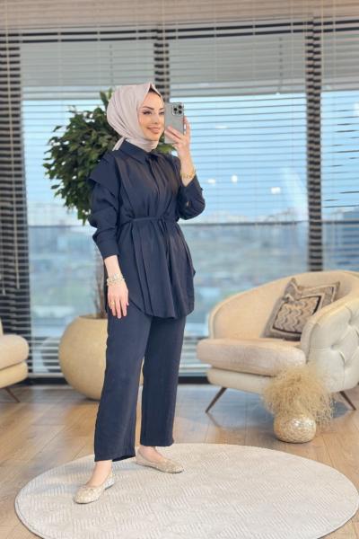 22675 Ön Pile Detaylı Takım Siyah