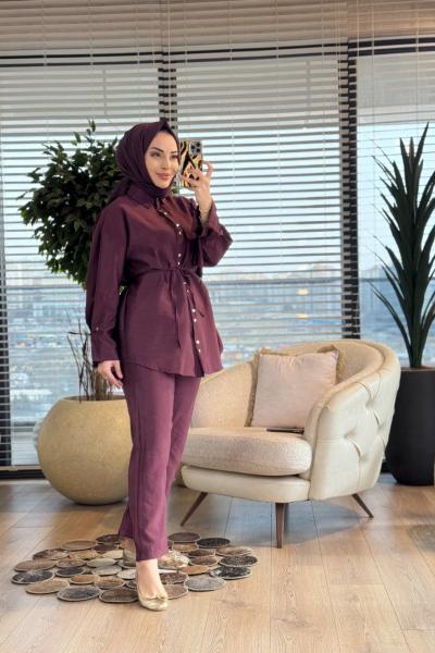 22678 Kolları Bağcıklı Metal Düğmeli Takım Bordo