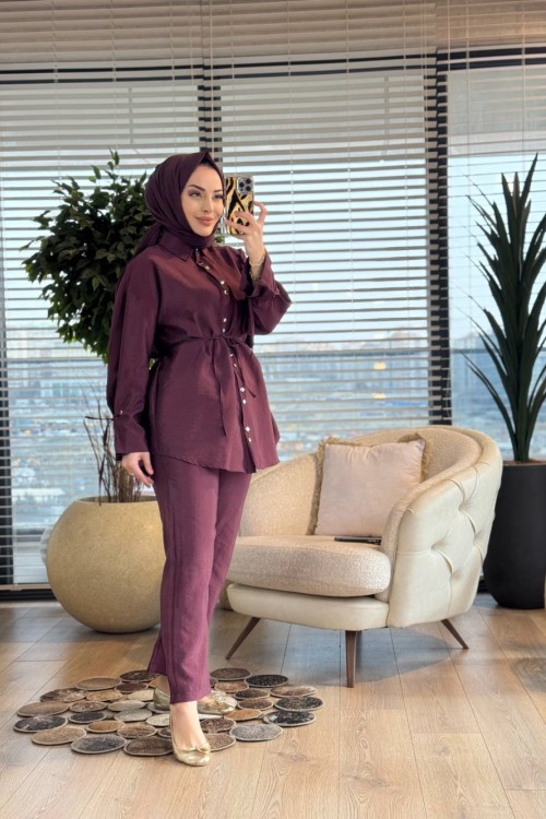 22678 Kolları Bağcıklı Metal Düğmeli Takım Bordo