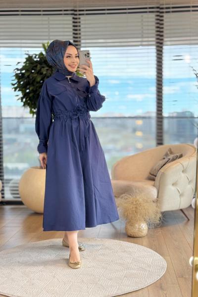 22680 Ön Cep Kapaklı Fermuarlı Etekli Takım Lacivert