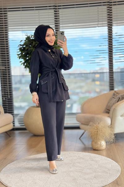 22681 Patı 3 Düğme Cebi Zımbalı Takım Siyah