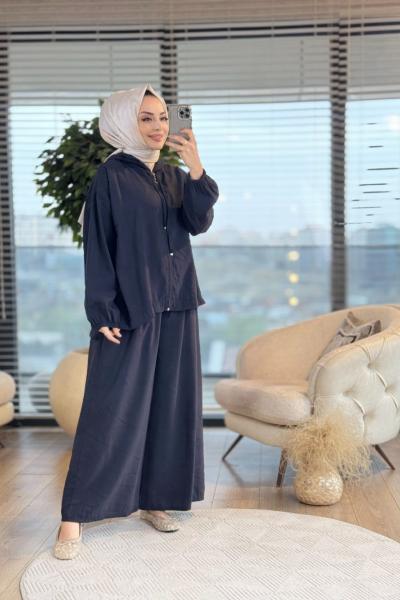 22683 Kapşonlu Ön Fermuarlı Takım Siyah