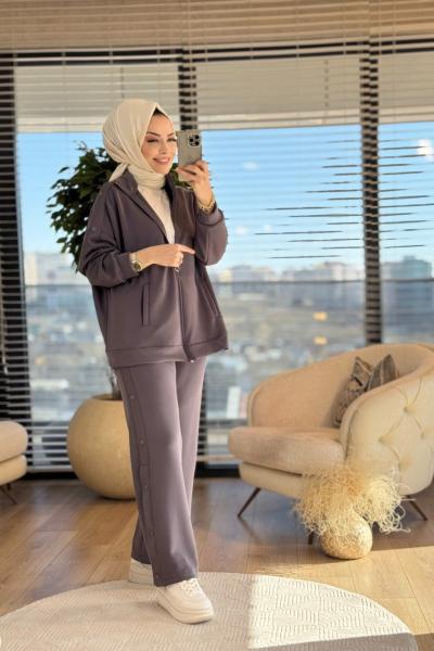 22688 Kol Ve Pantolon Yanı Düğme Detaylı Takım Antrasit
