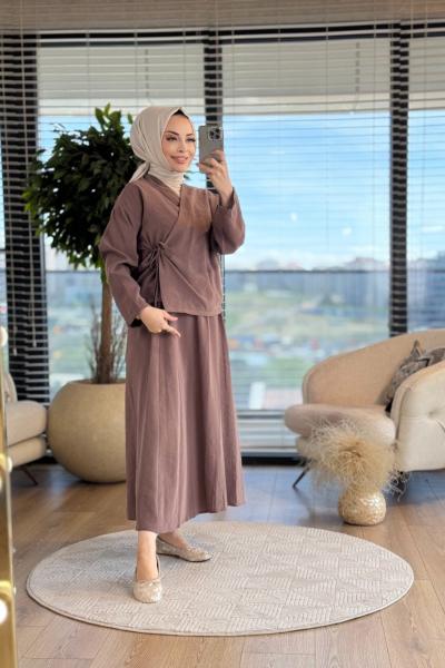 22703 Yandan Bağlamalı Etekli Takım Vizon