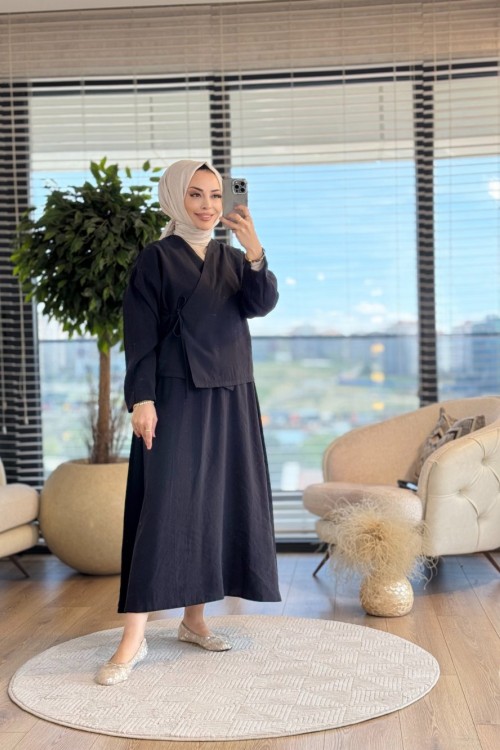 22703 Yandan Bağlamalı Etekli Takım Siyah