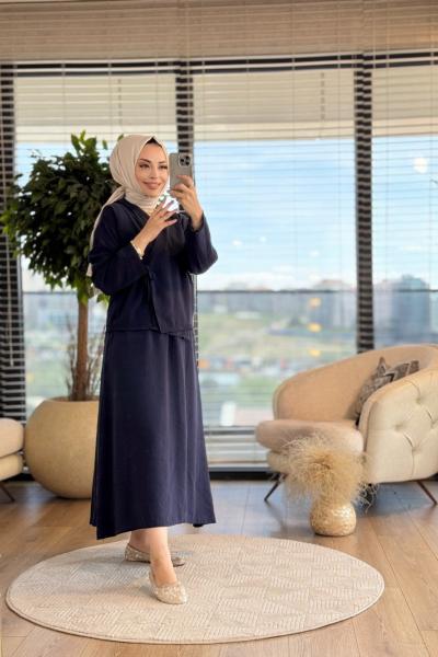 22703 Yandan Bağlamalı Etekli Takım Lacivert
