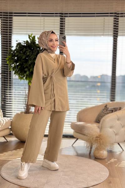 22705 Kendinden Çizgili Yandan Bağlamalı Takım Haki