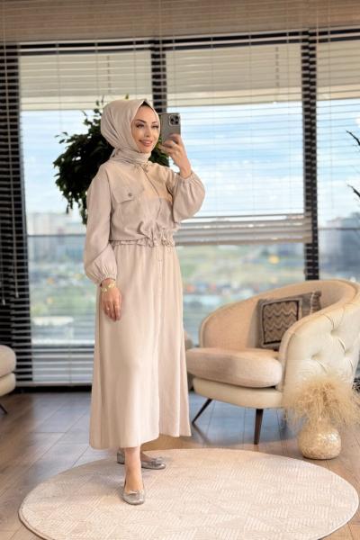 22706 Ön 2 Cepli Fermuarlı Etekli Takım Bej