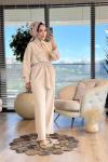 22717 Kol Katlamalı Beli Bağcıklı Takım Bej