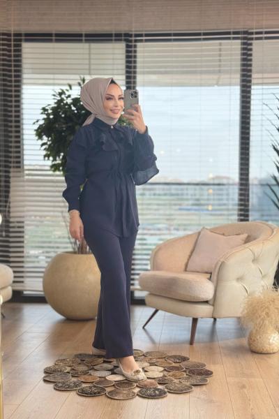 22722 Robası Fırfır Detaylı Takım Lacivert