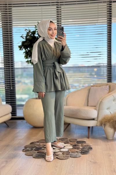 22740 Beli Kuşaklı Kruvaze Takım Haki