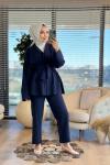 22740 Beli Kuşaklı Kruvaze Takım Lacivert
