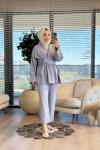 22740 Beli Kuşaklı Kruvaze Takım Gri