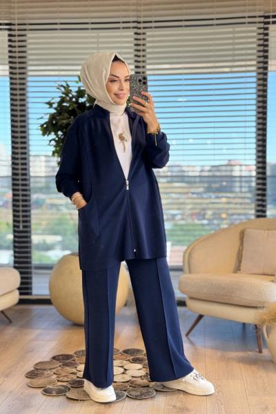 22741 Osyho Cep Dikiş Detaylı Fermuarlı Takım Lacivert