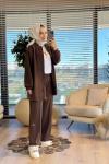 22741 Osyho Cep Dikiş Detaylı Fermuarlı Takım Kahve