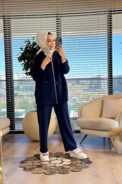 22742 Osyho Fermuarlı Kapşonlu Takım Lacivert