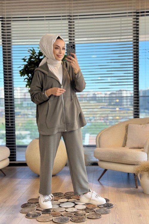 22742 Osyho Fermuarlı Kapşonlu Takım Haki