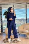 22743 Ön Kısa Arka Uzun Bluzlu Takım Lacivert