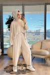 22743 Ön Kısa Arka Uzun Bluzlu Takım Bej