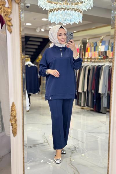 22748 Etek Ucu Metal Pat Fermuarlı Lacivert