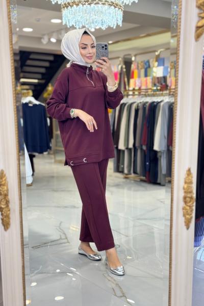 22748 Etek Ucu Metal Pat Fermuarlı Bordo