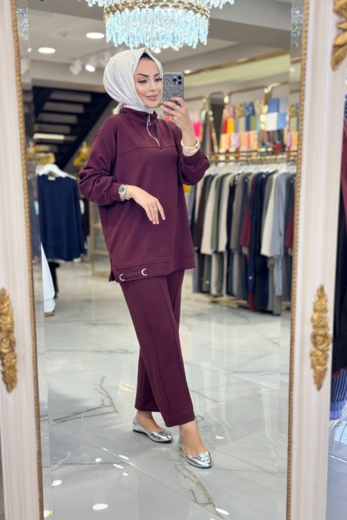 22748 Etek Ucu Metal Pat Fermuarlı Takım Bordo