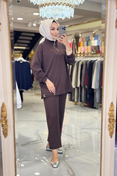 22748 Etek Ucu Metal Pat Fermuarlı Takım Kahve