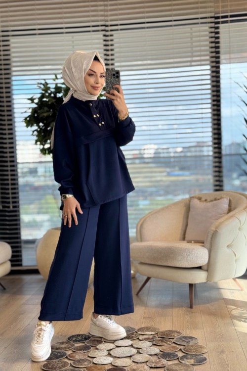 22753 Patı İki Sıra Çıtçıtlı Takım Lacivert