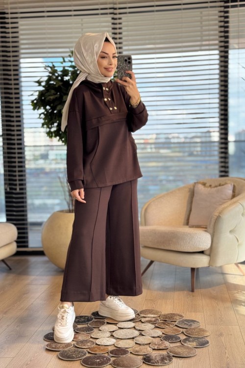 22753 Patı İki Sıra Çıtçıtlı Takım Kahve
