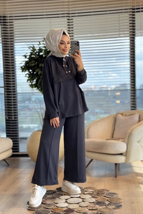 22753 Patı İki Sıra Çıtçıtlı Takım Antrasit