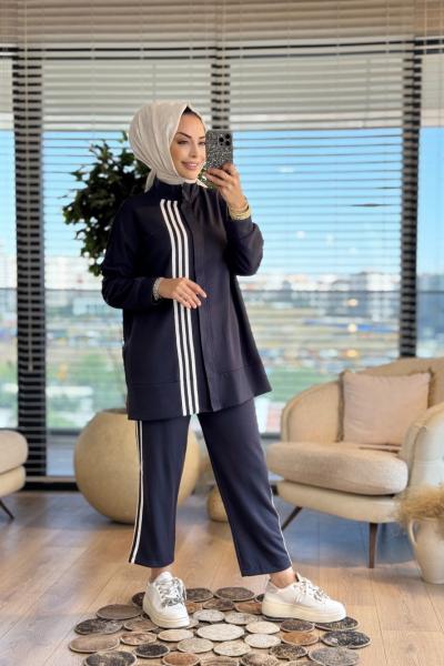 22754 Ön Ve Pantolon Yanı Çizgili Takım Antrasit