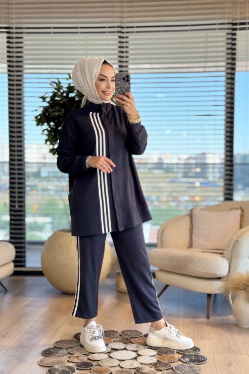 22754 Ön Ve Pantolon Yanı Çizgili Takım Antrasit