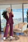 22758 Etek Ucu İp Detaylı Takım Bordo