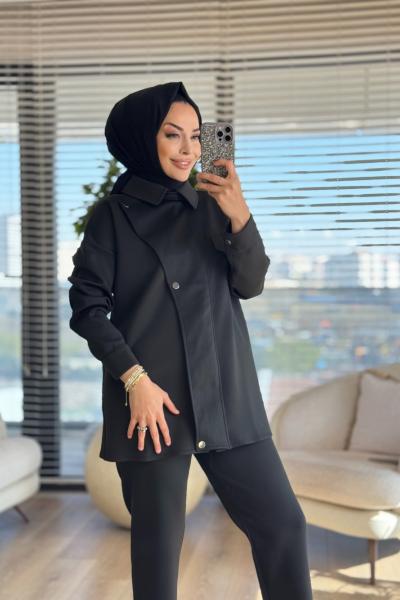 22759 Ön Parça Detaylı Takım Siyah