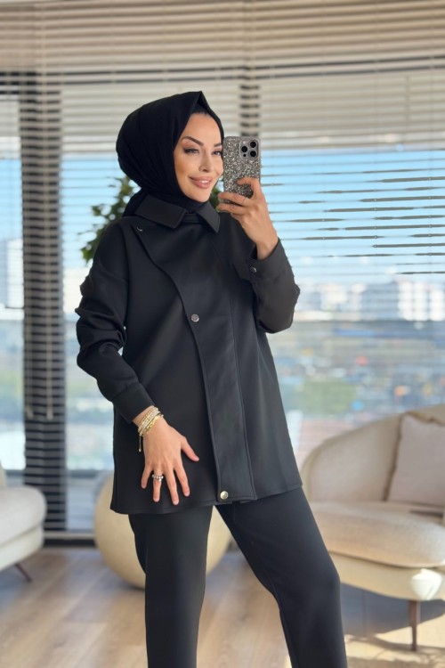 22759 Ön Parça Detaylı Takım Siyah