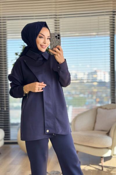 22759 Ön Parça Detaylı Takım Lacivert