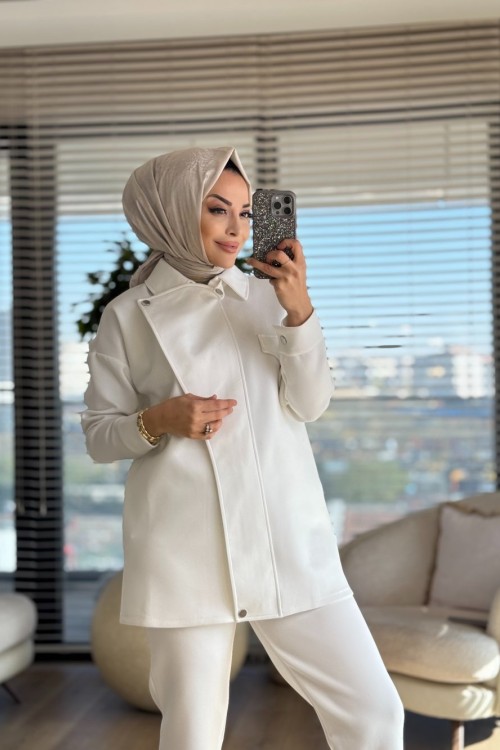 22759 Ön Parça Detaylı Takım Ekru