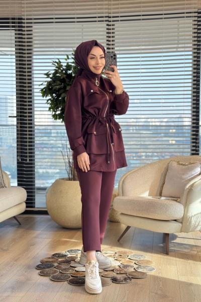 22770 Robası Parça Ve Çıtçıt Detaylı Takım Bordo