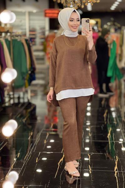 2278 Keten Etek Ucu Parçalı Takım Kahve