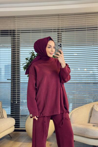 22805 Kadife Etek Ucu İpli Takım Bordo
