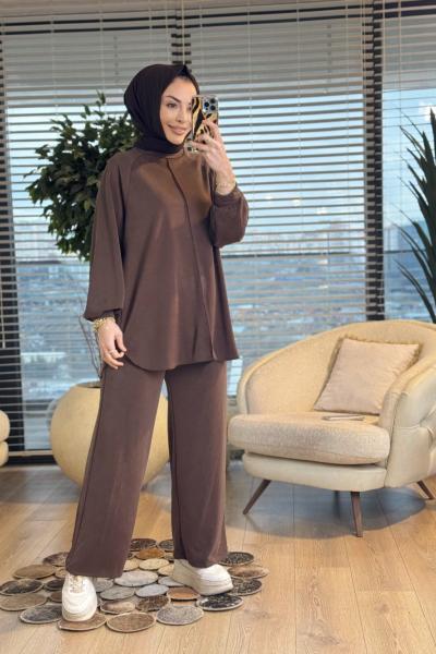 22831-5 Ön Boyuna Dikişli Takım Kahve