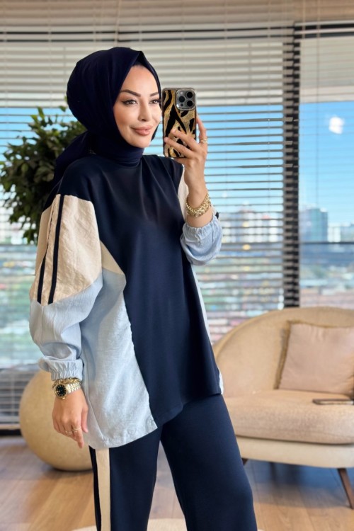 22863 Renkli Parçalı Takım Lacivert
