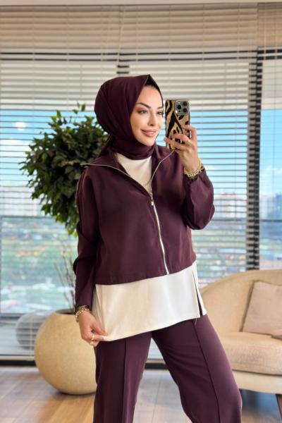 22881 Kolsuz İçlikli 3lü Takım Mürdüm