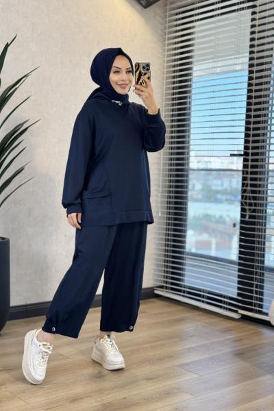 22887 Etek Ucu Ve Pantolonu Parçalı Takım Lacivert