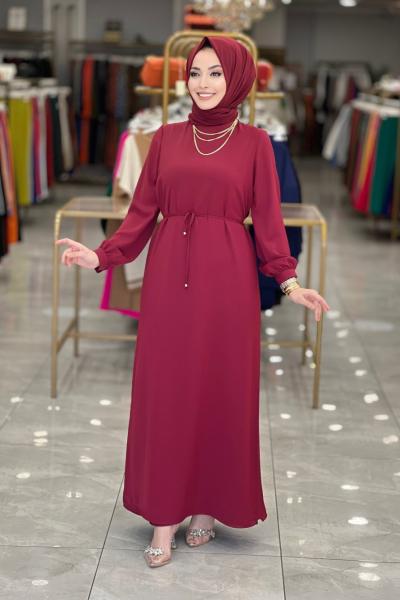 22KT903 Üst Şifon Parçalı Elbise Bordo