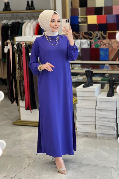 22KT903 Üst Şifon Parçalı Elbise Mor