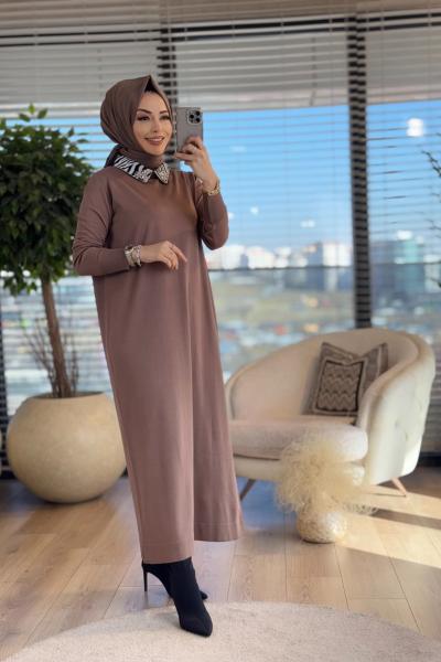 230 Zebra Yaka Triko Elbise Vizon